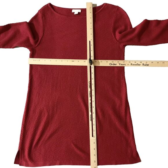 J.Jill Blouse Petite PXS Solid Red Long Length Waffle Knit Holidays Preppy Mom - Picture 10 of 13